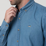 Camisa Manga Larga Algodón Orgánico Hombre Chambray Azul RKF