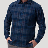 Camisa Manga Larga Algodón Orgánico Hombre Tartancord Azul RKF